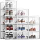 SEE SRPING XXLarge Shoe Storage Box Fit Size 14, Clear Plastic Stackable Shoe Organizer for Closet, Shoe Rack Sneaker Containers Bins Holders, Drawer Organize Unit, 12 Pack Clear