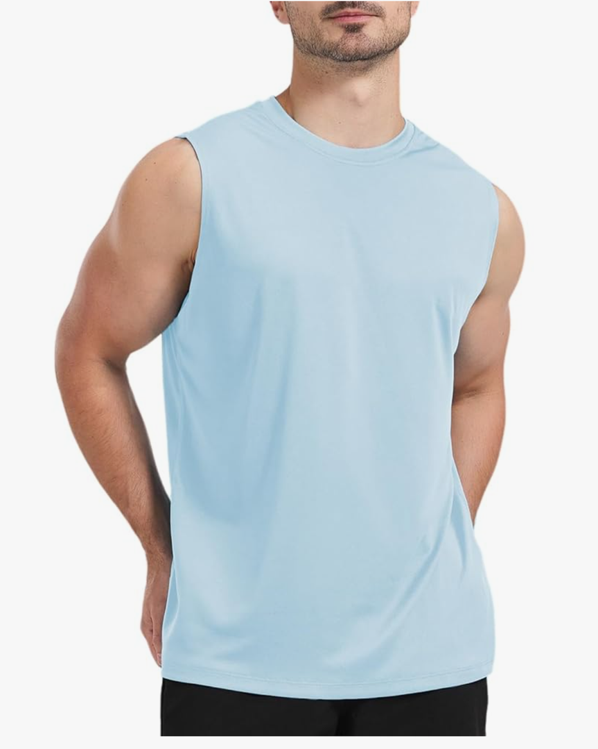 Men's Sleeveless UPF 50+ Swim Shirts Quick Dry Workout Tank Top UV Protection Running Gym Muscle T Shirts, Large