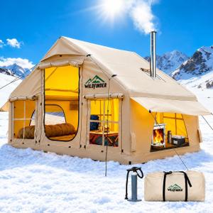Inflatable Tent with Skylight, Quick Setup Blow Up Tents with Pump, Hot Tent with Stove Jack, Waterproof Oxford Inflatable House for Camping, Air Glamping Tents for Camping Adult, 4-6p