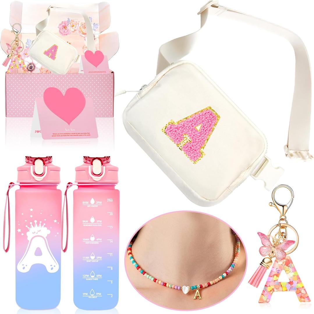 Easter Basket Stuffers Birthday Gifts for Grandkids Teens Girls, Teen Girl Gifts Trendy Stuff Easter Gifts for 4 5 6 7 8 9 10 11 12 13 Year Old Girl, Initial Fanny Pack Necklace for Toddler Kids (A)