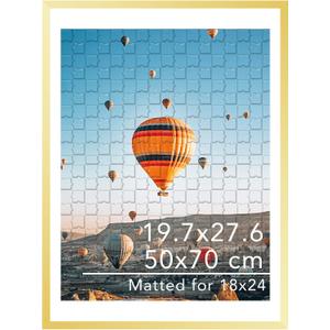 JCJMY 19.7x27.6 Puzzles Frame for 50x70 cm Puzzles Poster Photo Picture, Display 18x24 with Mat or 19.7 x 27.6 without, Wall Hanging 19.7 by 27.6 inch 1000 Pieces Puzzles Frame, Gold