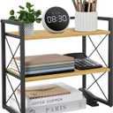 YINMIT Desktop Shelf Organizer, 2 Tier Office Shelves, Wood Desk Organizer Storage Rack and Freestanding Display Shelf for Office, Dormitory, Home (Black Wood)