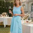 BeryLove Formal Cocktail Dresses Bridesmaid Wedding Guest Short Prom Dress Ruffle Hem Sleeveless Homecoming Lace Gowns (Blue, S)