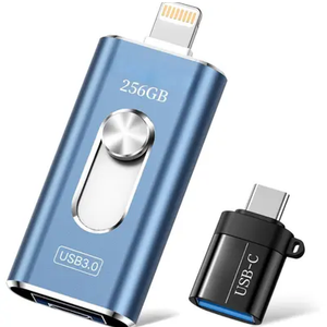 256GB Photo Stick USB Memory Phone Flash Drive, External Memory Thumb Storage for Photo and Video Backup, Compatible with iPhone iPad Android PC (Light Blue) 