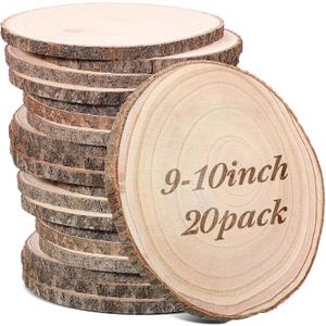 Tioncy 20 Pcs Natural Large Wood Slices for Wedding Centerpieces Decor Round Unfinished Wood Slab for Tables Wooden Circle for DIY Crafts Rustic Centerpiece(9-10 Inch)