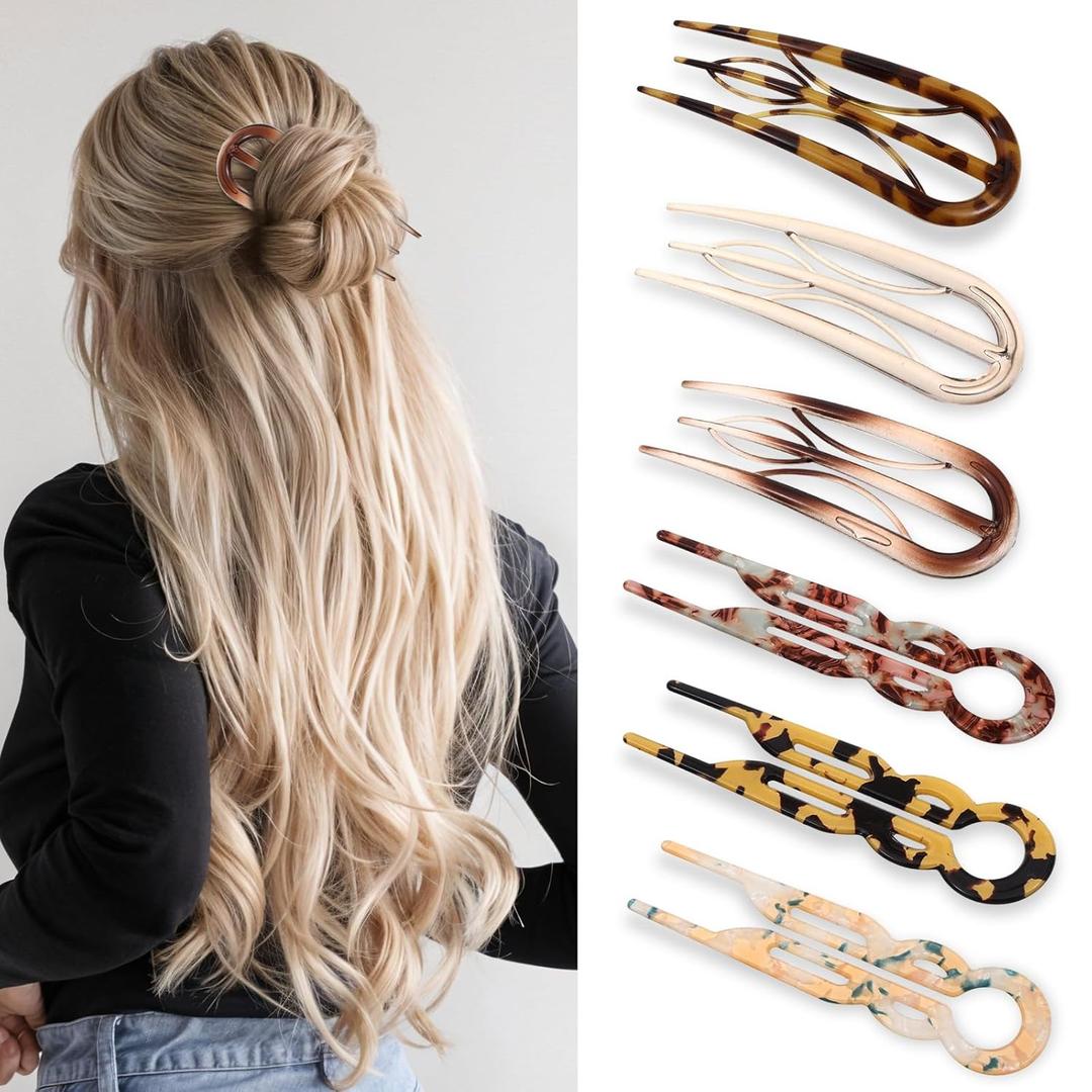 6Pcs Hair Pin for Women, Prestige French HairPin, Strong Durable Flat HairClips for All Hairs, Cute Hair Fork Hairs Styling Accessories for Party Valentine's Day(2 Styles)