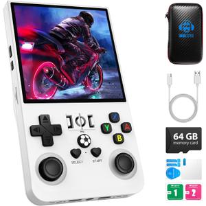 R36 Max Retro Gaming Console, Retro Handheld Console 4.0'' Screen Linux System, 64G TF Card, 4000mAh Rechargeable Portable Pocket Arcade, White