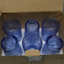 6pcs Vintage Drinking Glasses Set, 12 oz Blue Highball Glasses, Embossed Ribbed Glassware Cups for Cocktail, Water, Juice, Coffee, Whiskey