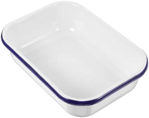 Kichvoe Enamel Baking Pan: Enamelware Roasting Pan Oblong Cake Dish Enameled Steel Baking Dish Lasagna Tray Rectangular Serving Tray Food Container White, 11 * 7.5 * 2.5 inch