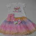 Doctor Unicorn Girls Birthday Costume Outfit Set Pink Yellow Blue Tutu, Unicorn Shirt, Headband, Hair Bow & Birthday Sash (4-5T)