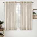 MIULEE Beige Linen Curtains 54 Inch Length 2 Panels for Bedroom Living Room, Soft Linen Textured Window Drapes Semi Sheer Light Filtering Back Tab Rod Pocket Farmhouse Modern Burlap Look Decor