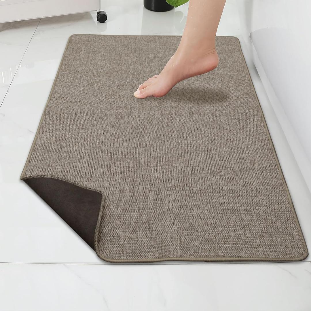 Yancorp Ultra Thin Bath Mat & Rug 35"x 59", Rubber Backed Non-Slip Bathroom Mats, Quick Dry Shower Rugs Under Door, Super Absorbent Floor Mats for Bathroom Sink & Shower Khaki (2'11" x 4'11" (Rectangular))