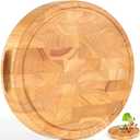 Extra Large & Thick Wood Cutting Board 13 x 13 x1.5 Inch, End Grain Built-In Compartment and Juice Canal, Heavy Duty Chopping Board, Thick Carving Board for Bread Fruits (Round: 13 x 13 x 1.5 inch)