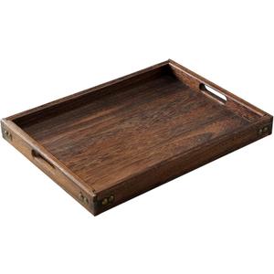 Wood Serving Tray with Handles,Farmhouse Wooden Tray for Ottoman,Decorative Serving Trays Platter for Breakfast in Bed,Lunch,Dinner,Appetizers,Patio, Coffee Table, BBQ,Party,Lap &Couch(16 Inches)