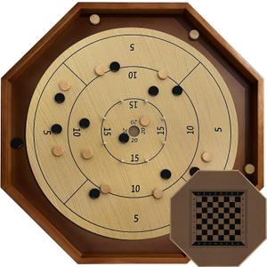 27 Inch Tournament Crokinole Board Game with 22” Playing Surface, Metal Peg