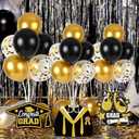 6 Sets Black Gold Graduation Balloon Stand Kit for Table Decorations Class of 2025 Congrats Grad Table Centerpiece Grad Prom Themed Decoration for Grad School & College Ceremonies Party Supplies