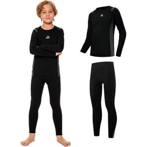Kids Thermal Base Layer Set Fleece Lined Underwear Top & Pants for Winter Sports,1/2 Pack (Black, XXL)