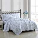Laura Ashley - Full/Queen Quilt Set, Reversible Cotton Bedding with Matching Sham, Medium-Weight for Year Round Use, Floral Print Bed Set (Walled Garden Blue)