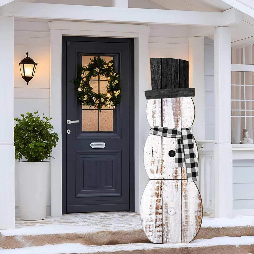 Winter Snowman Porch Sign Wooden Porch Decor Winter Christmas Nutcracker Snowman Front Door Welcome Standing Sign for Xmas Farmhouse Outdoor Yard Wall Hanging Decorations(42 Inch,Classic)