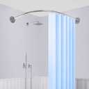Silver L Shaped Shower Curtain Rod, 50"x50", Stainless Steel 304, No Drill Adhesive for Bathtub