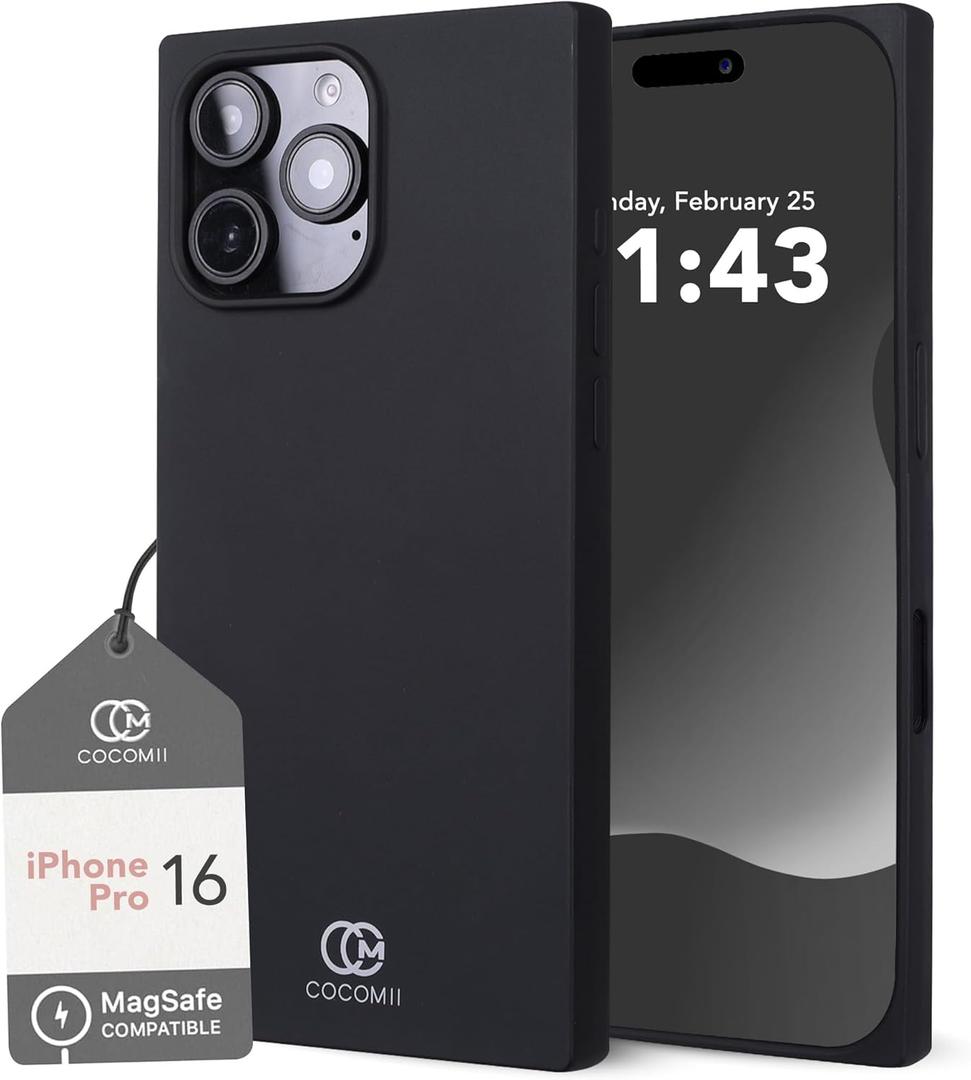 Cocomii - Rectangle Case Compatible with iPhone 16 Pro - Compatible with MagSafe, Soft Touch Silicone, Microfiber Lining, Magnetic Phone Case for iPhone 16 Pro 6.3 inch, Black