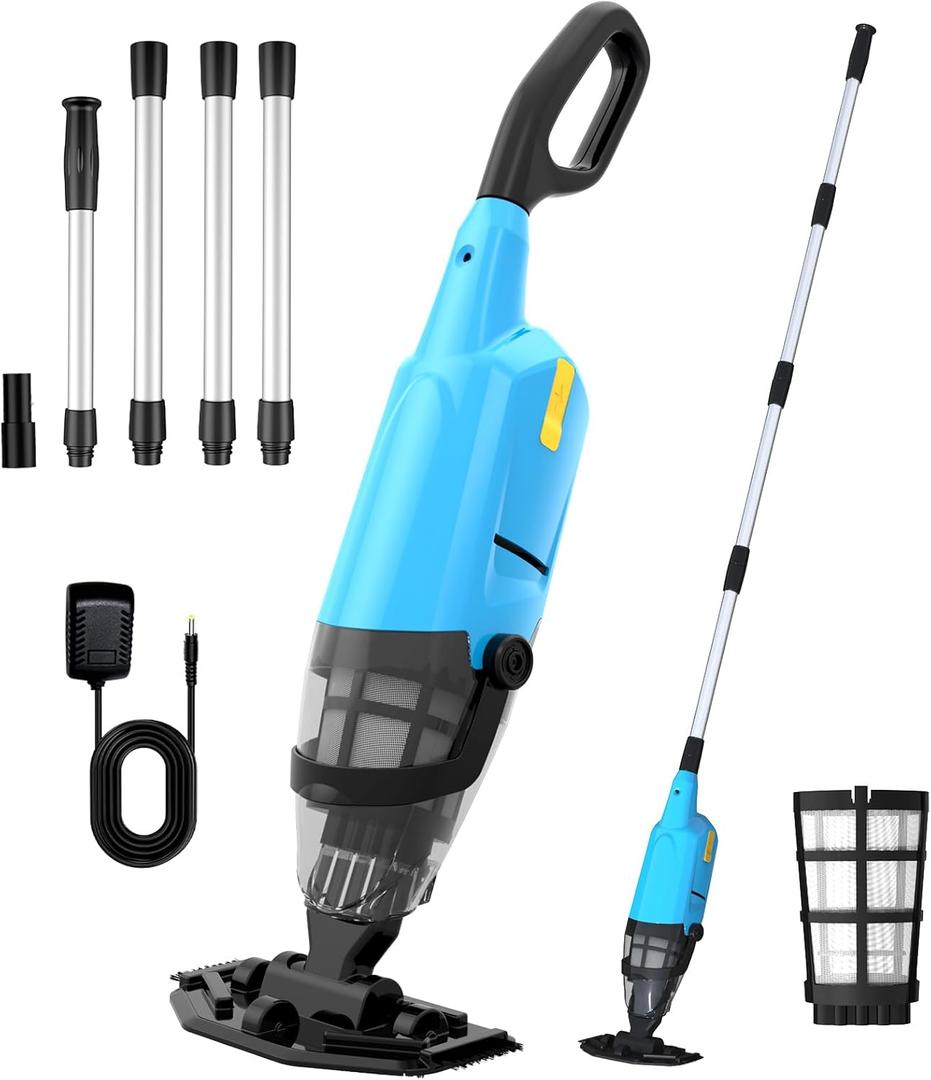 Pool Vacuum for Above Ground Pool, 2026 Upgraded Handheld Pool Vacuums W/4-Section Aluminum Pole & 18 Gal/Min Suction, Cordless Rechargeable Vacuum Cleaner Pool Vacuum for Inground Pools