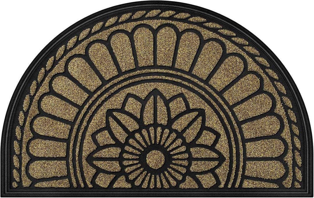 Mibao Half Round Door Mat, Non-Slip Welcome Entrance Way Mat, Durable Rubber Door Mats, Low-Profile Heavy Duty Doormat, Half Circle Mats for Garage, Patio, High Traffic Areas, 23.5" x 35.5", Brown, 1'11" x 2'11"