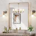 LOAAO 28X36 Gold Bathroom Mirror, Rounded Rectangle Gold Frame Mirror, Brushed Gold Bathroom Vanity Mirror Wall-Mounted, Anti-Rust, Hangs Horizontally or Vertically