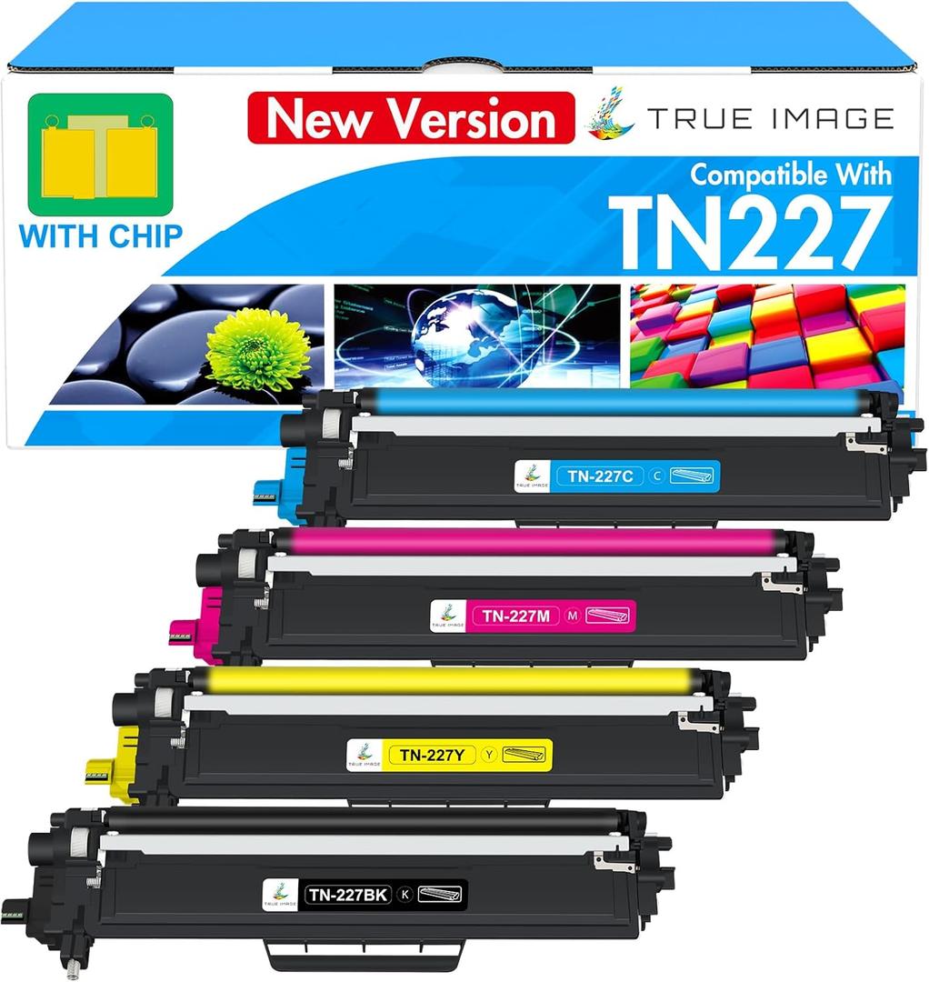 TN227 TN-227BK/C/M/Y High Yield Toner Cartridge 4 Pack: TN-223BK/C/M/Y Compatible for Brother TN223 TN-227 TN 227BK/C/M/Y 227 for HL-L3290CDW HL-L3270CDW MFC-L3770CDW HL-L3210CW MFC-L3750CDW Printer