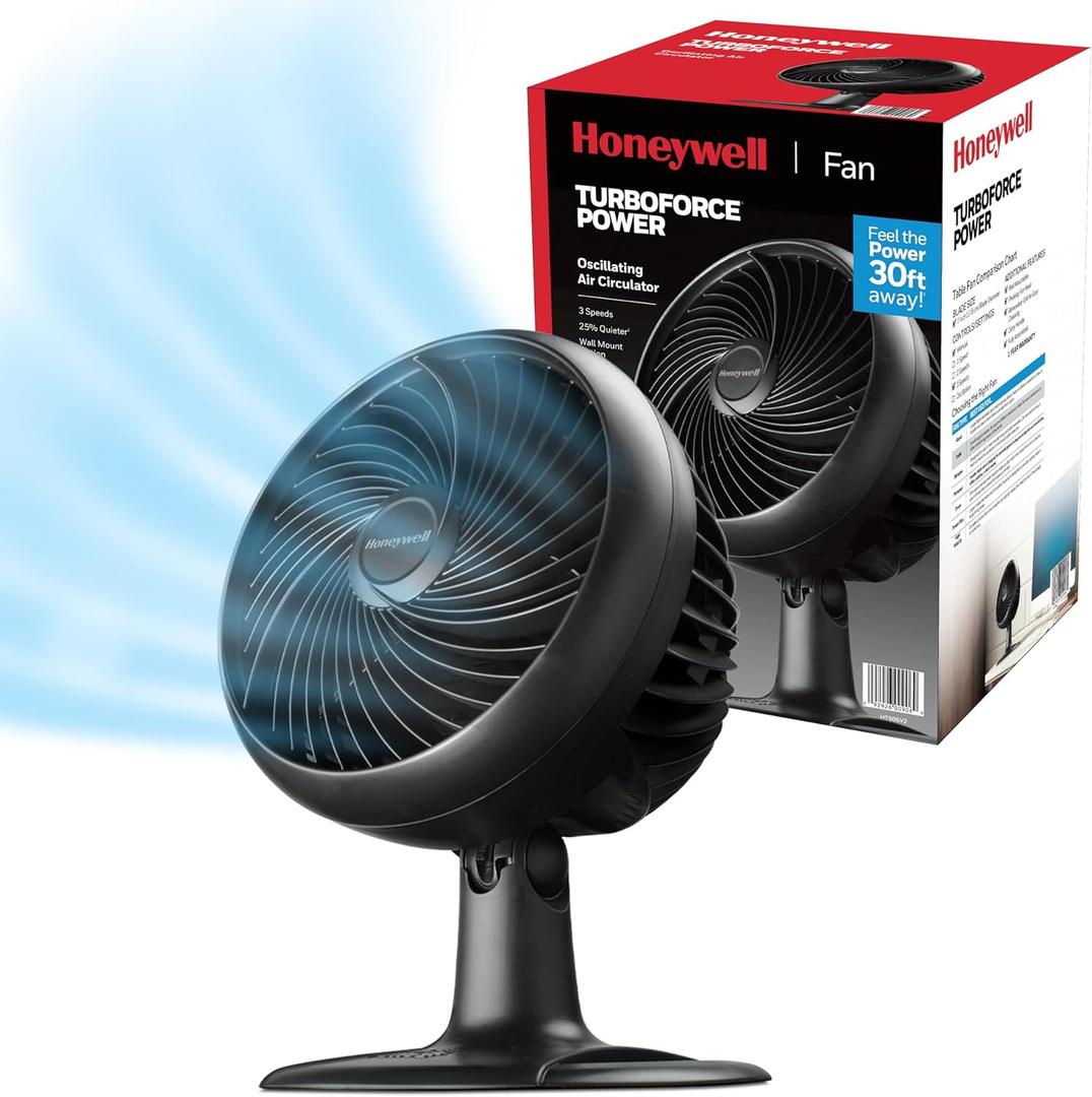 Honeywell Turbo Force Oscillating Table Fan with 3 speeds, oscillating head, Air circulator for bedroom, HT906, Black,