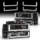 AJP Distributors Black LED DRL Projector Head Lights  For C10 C/K C1500 C2500 C3500 K1500 K2500 K3500 Silverado Suburban Tahoe 94 95 96 97 98 99