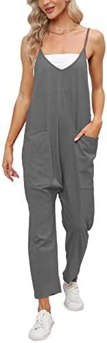 DEEP SELF Women's Loose Casual V Neck Sleeveless Jumpsuits Adjustable Spaghetti Straps Harem Long Pants Overalls With Pockets 2XL