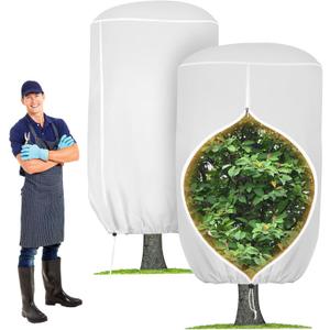2 Pack Rounded Top Plant Covers Freeze Protection for Winter, Plant Covers for Winter, 47" X 72" Tree Frost Protection Blankets Outdoor With Zipper/Drawstring, for Shrub Bush Fruit Tree Potte(White)