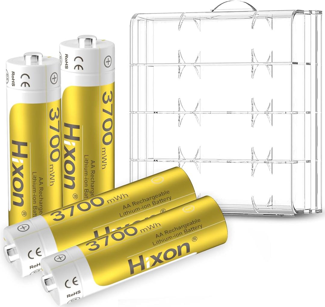 Hixon Rechargeable Batteries AA Lithium 4 Pack, 3700mWh High Capacity Double A Battery,1.5V Constant Volt AA Rechargeable Li-ion Battery 2000Cycles for Blink Quest Xbox(No Charger)