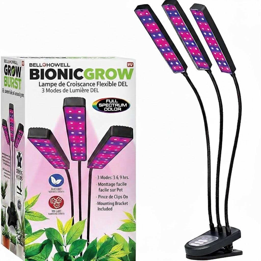 Bell+Howell Growburst 24 Indoor Plant Growing Lamp with 8 Brightness Settings, 3 Light Modes Including Full Spectrum UV Light As Seen On TV (Medium - 3 Heads)