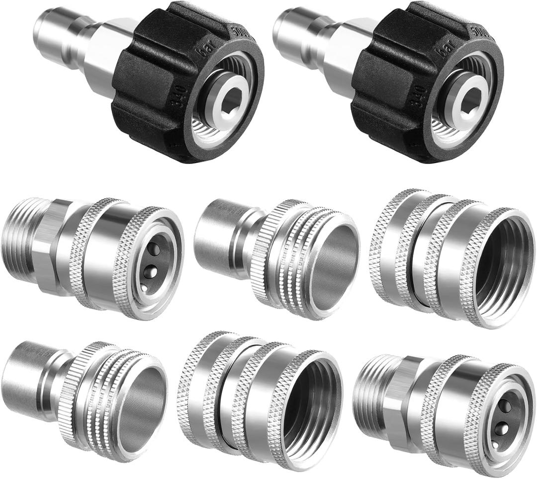 Twinkle Star Pressure Washer Adapter Set, Stainless Steel Quick Disconnect Kit, M22 14 mm Quick Connect Swivel to 3/8'' Quick Connect Fittings, 3/4" to Quick Release 8 Sets