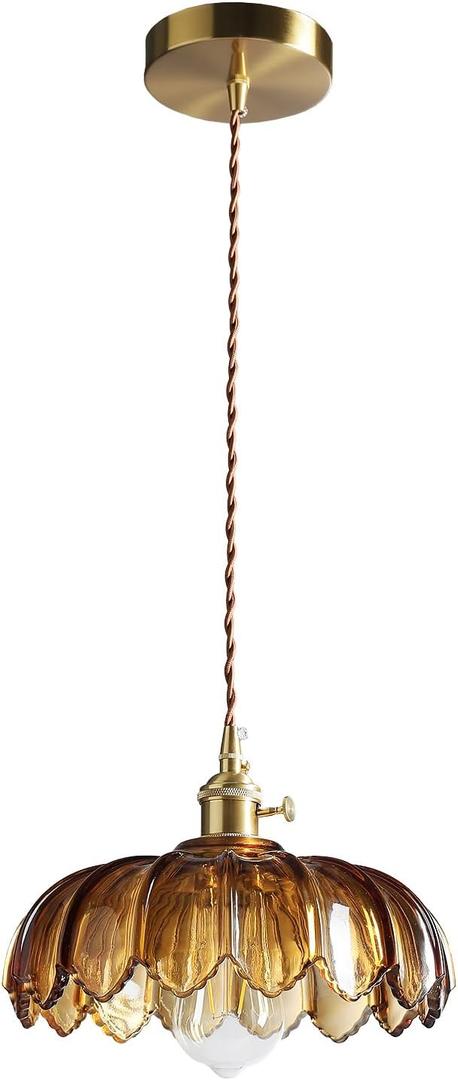 Pendant Lights Kitchen Island: Amber Glass Hanging Light Fixture with Rotating Switch, E26 Base - Modern Lighting for Dining Room, Bedroom & Living Room