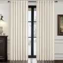 Linen Sheer Curtains 96 Inches Long 2 Panels Set for Living Room Sliding Glass Door, Light Filtering Semi Sheer Pleated Window Drapes 96 inch Pin Hooks&Tiebacks Boho Privacy W52xL96 Cream(Off White) (Birch)