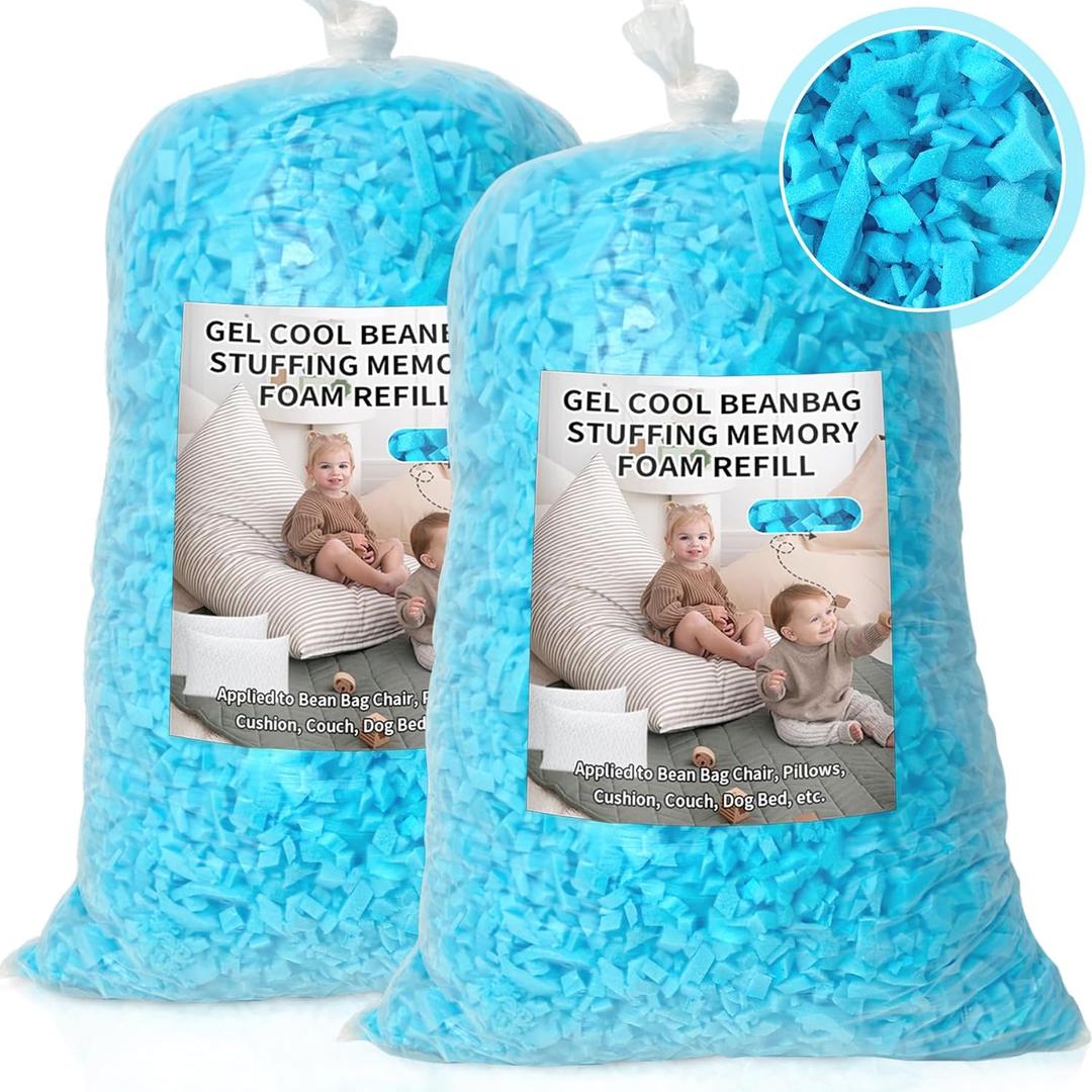 Bean Bag Filler, 10lbs Shredded Memory Foam Filling, Soft Pillow Stuffing Bean Bag Refill Foam for Couch, Cushion, Stuffed Animals, Dog Bed, Arts Crafts (Blue)