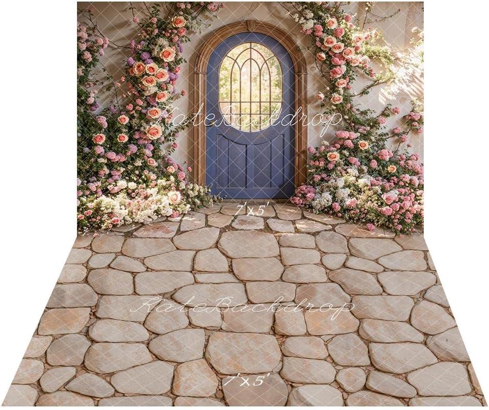 Kate Floral Backdrops Arch Door with Flowers Spring Backdrops for Photography Combo Stone Floor 2 Pieces Backdrop 10x6.5ft&10x6.5ft