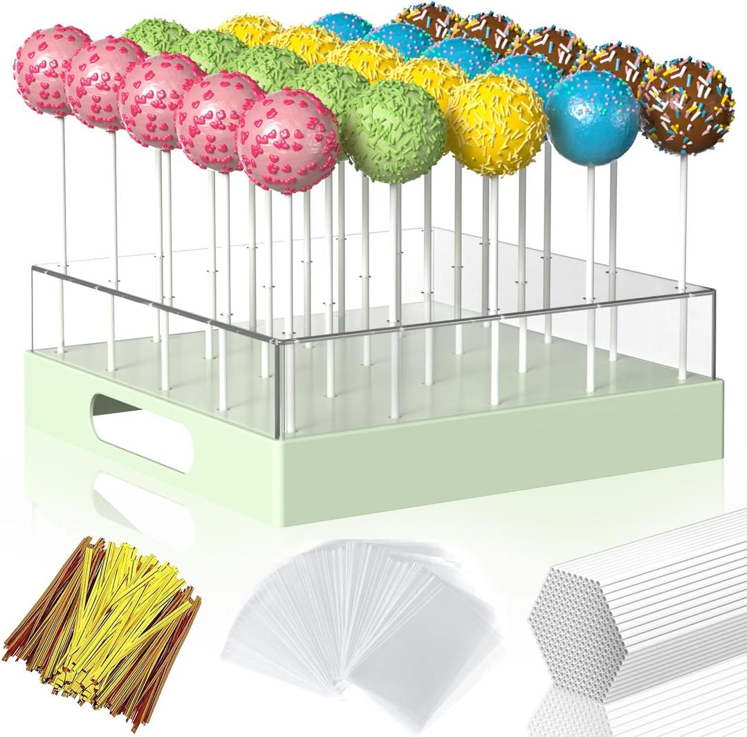 Cake Pop Stand,25 Holes Clear Cake Pops Display Holder,Cake Pop Sticks Kit, Candy Pop Holder,cake pop mold for Party,Wedding,Birthday(Green,1-Pack)