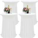 4Pack White Cocktail Tablecloth 32"x 43" Table Skirt Spandex Stretch Round Cocktail Table Cover with Wavy Drapes Fitted High Top Covers for Wedding Party Banquet