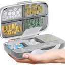 Travel Pill Organizer - Airtight Medicine Case for Traveling Portable Pharmacy Box with Labels Vitamin Container 8 Compartment Supplement Medication Holder Large Capacity Daily (Grey)