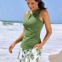 Inno Tankini Swimsuits for Women 2 Piece Bathing Suit Swim Tops and Shorts | Built-in Bra, Tankini Top with Ruched Design, Swim Short with 2 Pockets, Elastic Waistband, Quick-dry, Chlorine-resistance (Green, XXL)