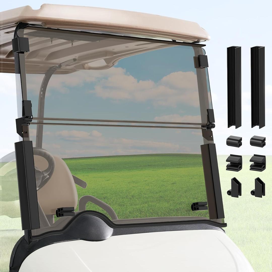 Panglong EZGO RXV Golf Cart Windshield Kit, Fold Down Windshield with All Windshield Clips, Anti-Impact Resistant-Clear or Tinted, Fit 2008-up EZGO RXV Golf Cart