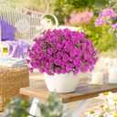 TOCHGREEN Artificial Fake Flowers Plants for Outdoor Spring Summer Decoration,12 Bundles UV Resistant Faux Silk Morning Glory Eucalyptus Flowers for Home Planter Porch Patio Decor (Fuchsia, 12PCS)