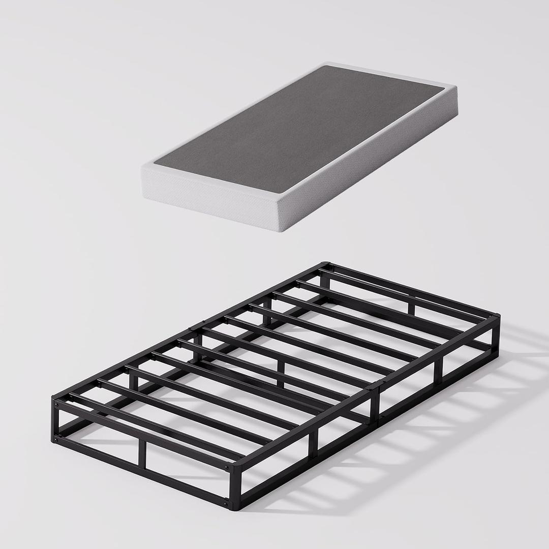 Bedsnus Twin XL Size Box Spring and Cover Set, 5 Inch Low Profile Metal BoxSpring, Heavy Duty Structure Mattress Foundation, Noise Free, Non-Slip, Easy Assembly