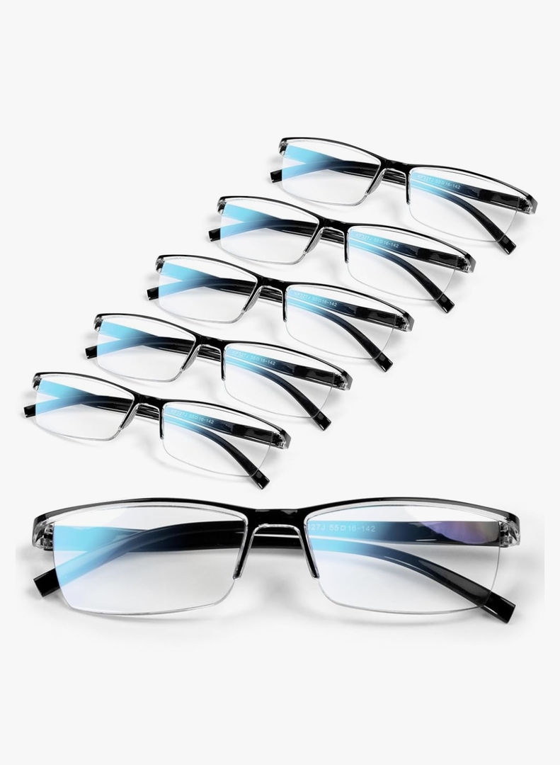 6 pack Executive Style Reading Glasses Men - Durable Readers with 99% Blue Light Blocking - Comfortable Fit with TR90 Frames