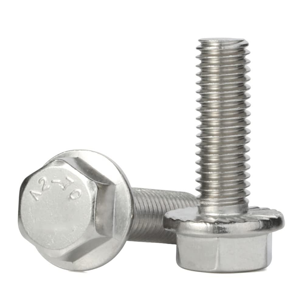 M6 x 25mm Flanged Hex Head Bolts Flange Hexagon Screws, 304 Stainless Steel 18-8, Plain Finish, 25 PCS