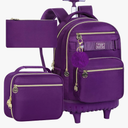 3Pcs Rolling Backpack for Girls Women, 19 Inche Adults Roller Backpacks with Wheels, School Wheeled Bookbag with Lunch Box(Deep Purple)